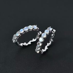 Moonstone Hoop Earrings in Rhodium Over Sterling Silver 2.50 ctw
